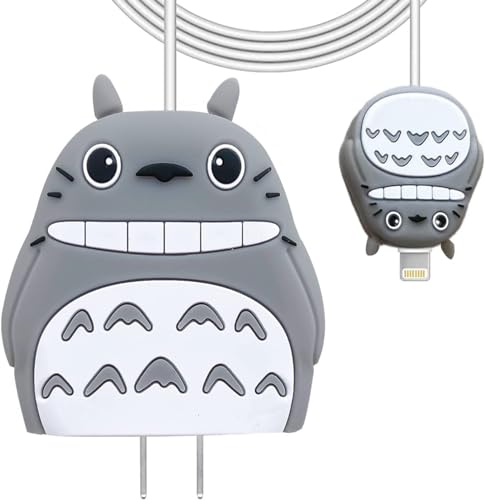 Image of Best HUB Cartoon 3D Design Protective Case Compatible with (Only Samsung Galaxy 25W) USB-C Power Adapter Charger, Cute Cartoon Type C Data Cable Case for Samsung (Grey TOTRO)