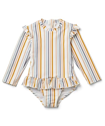 Image of Girls One Piece Swimsuits Zipper Rash Guard Long Sleeve Bathing Suit with Ruffle Hem UPF50+