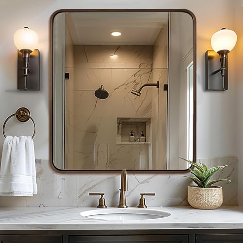 Image of ANDY STAR 40x36 Inch Bronze Bathroom Mirror, Rounded Rectangle Oil Rubbed Bronze Mirrors for Bathroom,Tube Metal Framed, 1'' Deep Wall Mounted Vertically /Horizontal