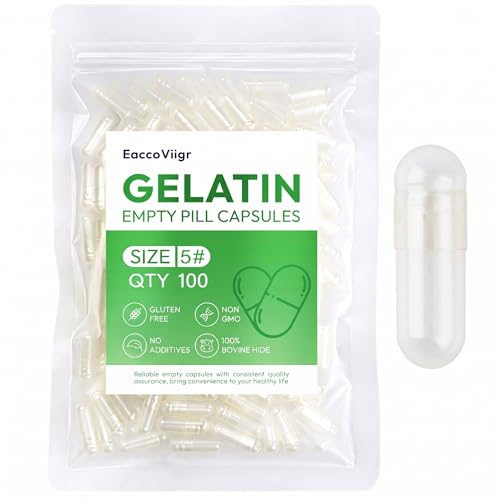 EaccoViigr Size 5 Gelatin Empty Capsules - 100 Count Clear Empty Pill Capsules Fillable Empty Gel Capsule for Homemade Vitamins & Powders Easy for DIY Supplements