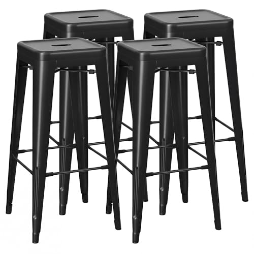 Shahoo 30 Inches Metal Bar Stools Counter Height Stackable Backless Stools Industrial Patio Stools Indoor Outdoor Metal Kitchen Stools Set of 4 (Black)