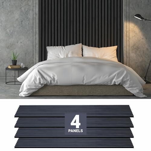 Wood Panels for Wall - Oak Acoustic Wall Panels - 4PK Wall Wood Panels - 94.49” x 12 - Soundproof Wood Wall Panels for Decor - Acoustic Slat Wood Wall Panels for Interior Decoration of Walls (Black)