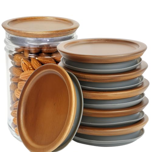6 Pcs Wooden Lids for Regular Mouth Mason Jar Inner diameter 2.13in Regular Mouth Jar Lids Made Of Acacia Wood for Mason Jars With Airtight Silicone Seal For Storing Items(Brown Excluding Jars)