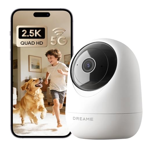 DREAME 2.5K 4MP Pet Dog Camera, Indoor Security Camera Wireless, Dual-Band 5G/2.4G Wi-Fi, Auto-Tracking, 360° Pan-Tilt, Cloud & Local Storage, Physical Privacy Mode, Work with Alexa & Google, White