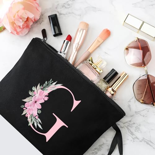 Image of Vavabox A-Z Personalized Makeup Bag, Birthday Gifts for Women Mom, Gifts for Best Friend, Bride Bridesmaid Cosmetic bag (G, 02-Black)