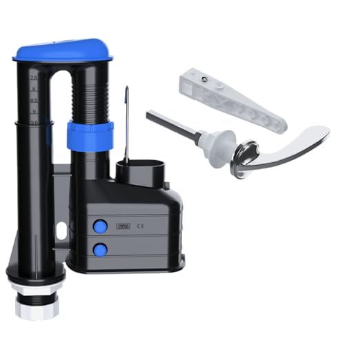 PlumbEZ Universal Dual Flush Toilet Syphon 1½ BSP Adjustable 7.5–9.5 Internal Overflow WRAS Approved + Chrome Toilet Cistern Handle Adjustable Arm – Toilet Flush System Replacement Kit