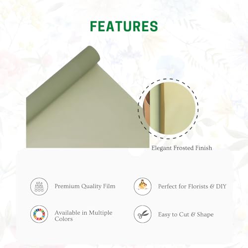 Image of Oasis Frosted Sage Green Bouquet Wrapping Roll Premium Korean Style Flower Wrap for Fresh Flowers & Gift Packaging Florist Essential Supplies 60 Micron 25 Meter Long