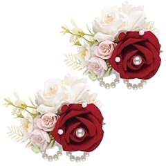 Dark-red, 2pcs Wrist Corsage
