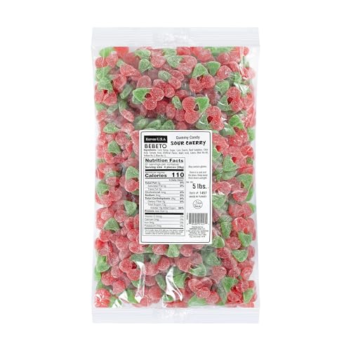 Kervan Candy Bebeto Sour Cherry – Fruity, Soft & Sour Gummy Candy Bulk for Kids, Gift Snacks and Parties – Sour Cherry Gummies Big Party Size Bag (5 lbs)