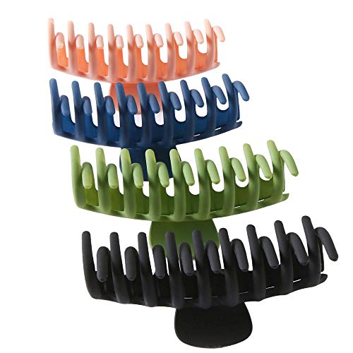 4 Pcs Large Hair Claw Clips, Matte Plastic Nonslip Big Hair Clips for Women and Girls 4.3 Inch Strong Hold Hair Clips for Thick Hair (Black, Pink, Olive Blue, Green)