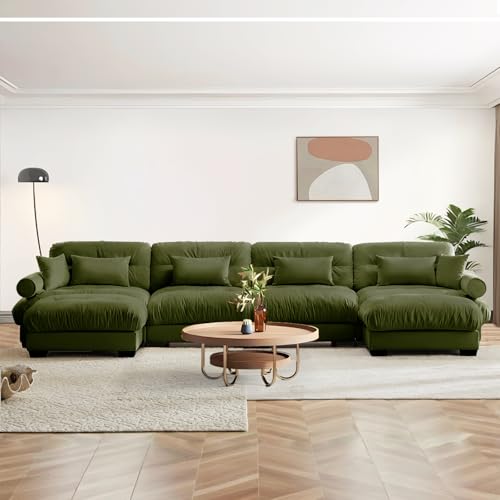 Image of SoarFlash Sectional Sofa Couch, U Shaped Modern Modular Sofa with Solid Wood Legs, Couches Sofas for Living Room Apartment, Comfortable Couches, Green