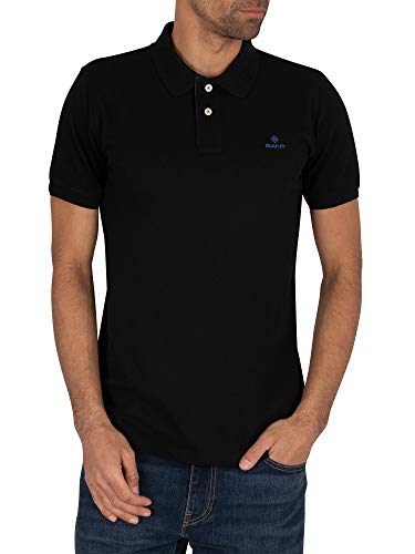 GANT Halbarm Poloshirt geknöpfter Polokragen Logo-Stick schwarz Größe L