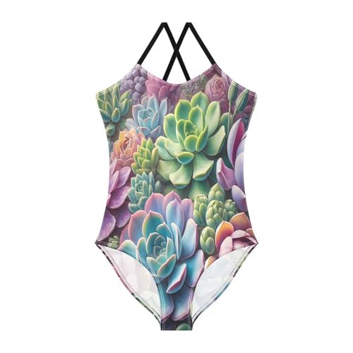Colorful Succulent Plants Girls Swimsuit Bathing Suit Swimwear Summer Beach One Piece Swimsuits