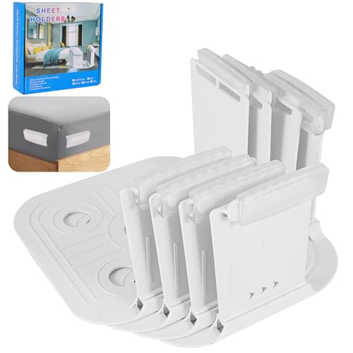 OBEST Lot de 4 supports de drap de lit avec bandes fixes, support de drap universel, pour garder la literie propre, installation facile – Blanc