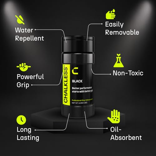Image of Chalkless Black Grip Enhancer - Premium Liquid Chalk Alternative & Less Mess Hand Chalk for Bouldering, Baseball, Tennis, Football, Archery, Golf, and More, Non-Toxic Long-Lasting & Reliable