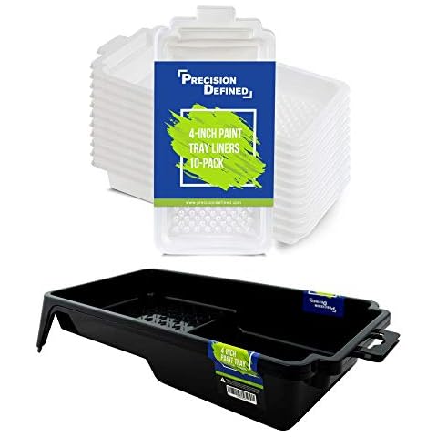 Precision Defined 4-Inch Supreme Paint Roller Tray and Matching Tray Liner Set (10-Pack) Bundle Cover