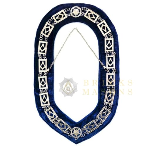 Bricks Masons Blue Lodge Square Compass Chain Collar - Silver on Blue