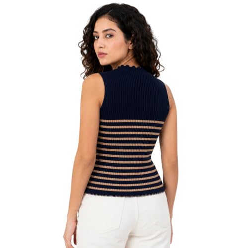 Image of Kalt Womens Knitted, Ribbed Cotton Fitted Sleeveless Round Neck Cami Tank Top
