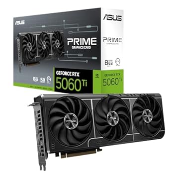 ASUS Placa de vídeo para jogos Prime GeForce RTX 5060 Ti 8 GB GDDR7 (Nvidia GeForce RTX5060Ti DLSS 4, design de 2,5 compartimentos, PCIe 5.0, 3X DisplayPort 2.1b, 1x HDMI 2.1b, PRIME-RTX5060TI-8G)