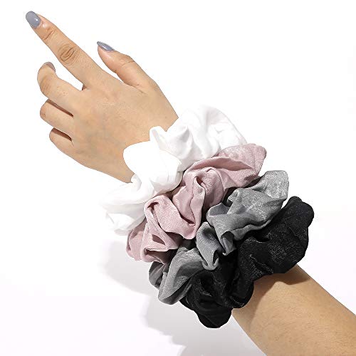 Image of Silk Satin Scrunchies Women Hair Ties - Ivyu Big Scrunchy Ponytail Holder No Crease Hair Bands Soft Elastic No Hurt Your Hair for Vsco Girl Women White Black Gray Pink
