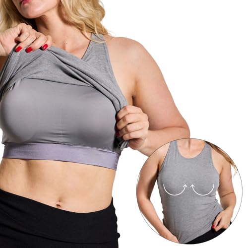 Klassy Network Loose High Neck Brami Tank-Top for Women - Built-in Bra Racerback Full Length Tank with Straps3