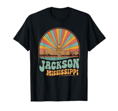 Vintage Jackson Mississippi Sunset Skyline Cityscape T-Shirt