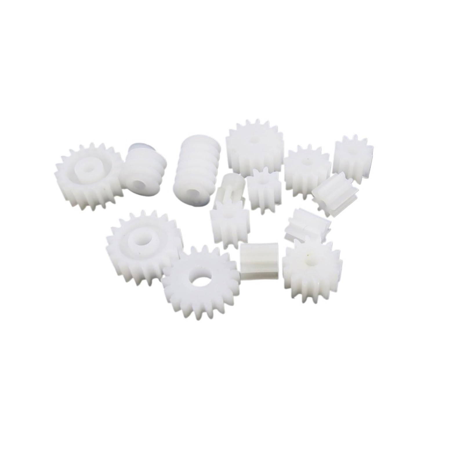 15 Arten von Kunststoff-Zahnradsätzen, 0,5-M-Modul-Zahnradpaket, 1 mm/1,5 mm/2 mm Welle, 7 Zähne, 8 Zähne, 9/10/12/14/16/18 Zähne, 6 mm Schneckengetriebe