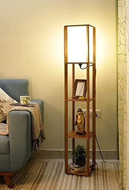 Antique Natural Wood Standing Shelf Floor Lamp Modern Standing Lighting Storage Display-image-38