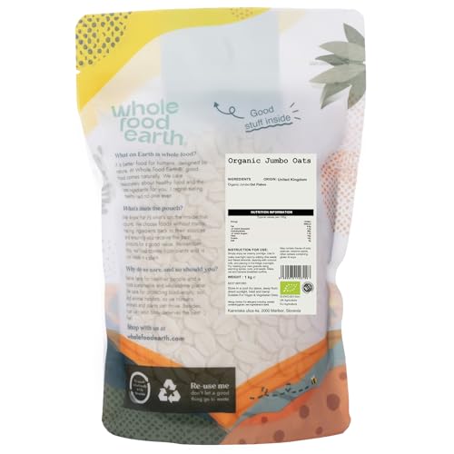 Wholefood Earth Bio-Jumbo-Haferflocken – 1 kg | Vegan | Gentechnikfrei | Ballaststoffreich | Bio-zertifiziert