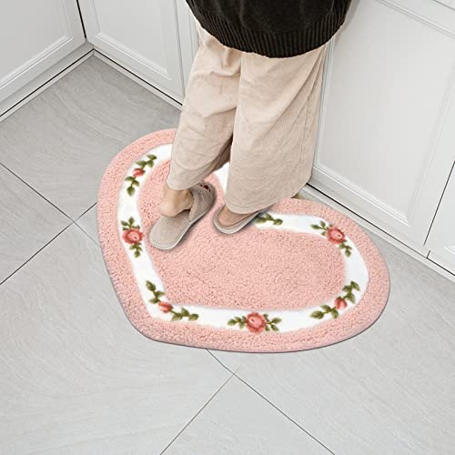 Tealp Heart Shaped Rug Bath Rug Bathroom Rug Bath Mat Non-Slip Soft Shower Rug Plush Microfiber Water Absorbent Thick Shaggy Floor Mats For Doormats Tub Shower Christmas Decor,50X65 Inches(Pink) #TOP6