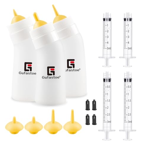 Gufastoe Haustier Aufzuchtflasche, Kätzchen Welpen-Fütterungsflaschen Welpen Flaschen für Still Kit, mit Fütterungsnippel und Spritzen für Welpen Hund Katze oder andere Haustiere,15 Stück Gelb