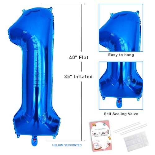 Image of 40 Inch Blue Number 1 Balloon, 1st Birthday Decoration Boys Girls