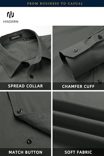 Image of HISDERN Mens Dress Shirts Long Sleeve Button Down Casual Shirts for Men Inner Contrast Formal Business Tuxedo Wedding Shirt