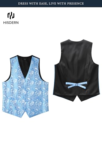 Image of HISDERN Mens Vest Tie Set 3PC Formal Waistcoat Paisley Floral Jacquard Necktie Pocket Square Suit Vests Wedding Party