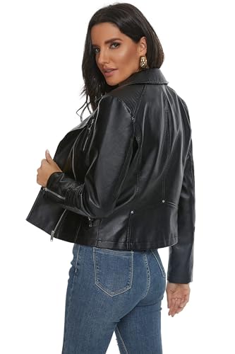Fahsyee Faux Leather Jacket for Women, Vegan Jackets Moto Biker Motocycle Coat4