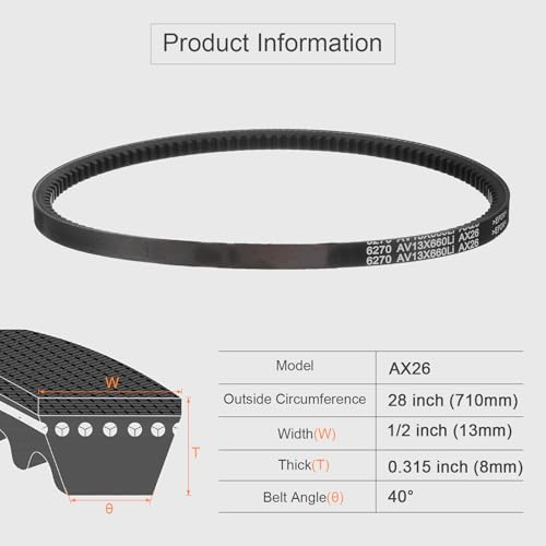Image of uxcell AX26 EPDM V-Belt, Raw Edge Cogged Industrial Rubber V Belt 1 /2 inch Width x 26 inch Inside Circumference