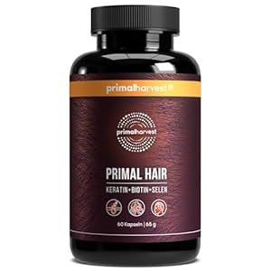 Primal Hair von Primal Harvest – Haarnahrungsergänzungsmittel mit Selen, Zink, Keratin, Biotin, Selen und Vitamin B-Komplex, für Männer und Frauen, 60 Kapseln