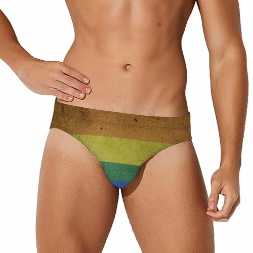 Vintage Rainbow Background Mens Swim Briefs Bikini Sexy Low Rise Trunks Swimsuit Bathing Suit Beach