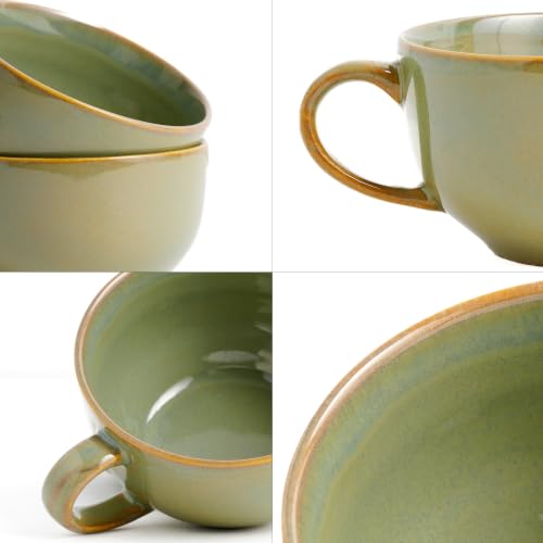 Image of Shay Large Ceramic Coffee Cup Set of 2 Pista Green, 320ml | Cappuccino Cup | Glossy Finish | Large Ceramic Coffee Cup | Premium Porcelain Coffee Cup | Microwave Safe (XL Cuppa - Pista Green)