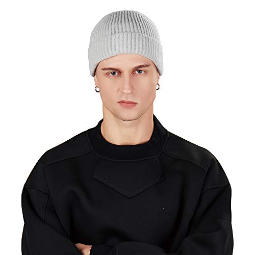 Unisex Classic Cuff Beanie Hat Winter Warm Short Fisherman Skull Watch Knit Cap for Women Men Daily Wearing(Light Gray)