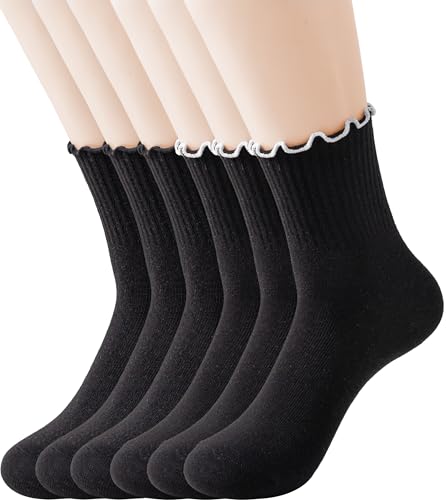 Image of Ruffle Ankle Socks for Women Size 5-9, Frilly Crew Breathable Cotton Trun-cuff Casual Calf Quarter Shoes Sock
