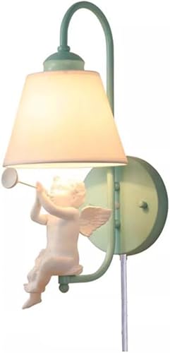 ZJZTD Plug-in - Lámpara de pared infantil E14 Retro Dormitorio Mesita de noche de metal y tela, apliques de pared (color rojo)