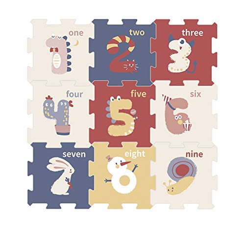 Baby Play Mats, 32”x 32” Puzzle with 9 Foam Tiles, Crawling Mat with Interlocking Tiles, Puzzle Mat Pieces, Neutral Playmat for Toddlers & Infants Play Pen (Numeral)