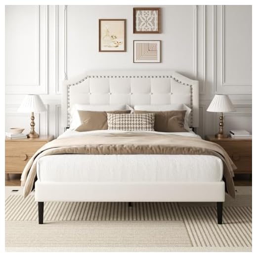 HAOARA Queen Size Bed Frame, Queen Size Platform Bed Frame with Upholstered Button Tufted Headboard, Strong Wood Slats, No Box Spring Needed, Mattress Foundation, Easy Assembly Beige