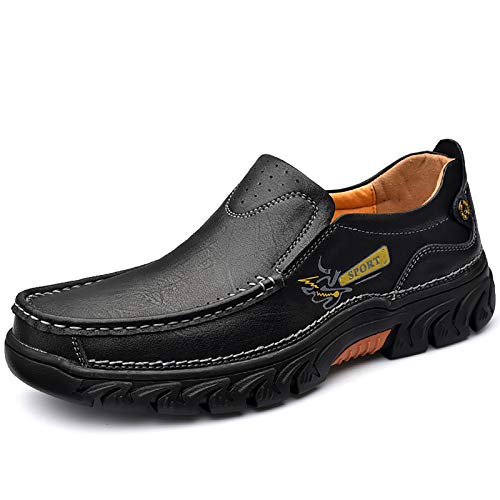 Image of COSIDRAM Men Walking Leather Shoes Sneakers Luxury Casual Slip On Loafers | Durable genuine leather upper, rugged non-slip outsole, suitable for outdoor hiking and daily casual commuting