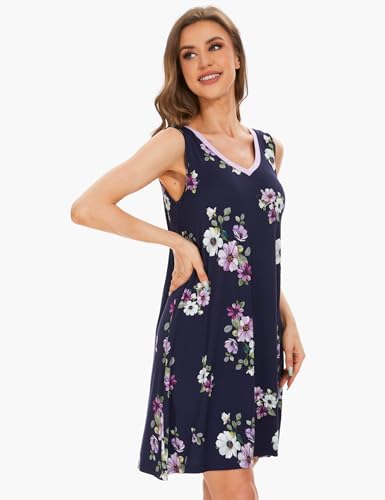 Image of GYS Cooling Bamboo Viscose Nightgowns for Women, Lightweight Sleeveless V Neck Sleep Shirt for Hot Sleepers, Soft Night dress