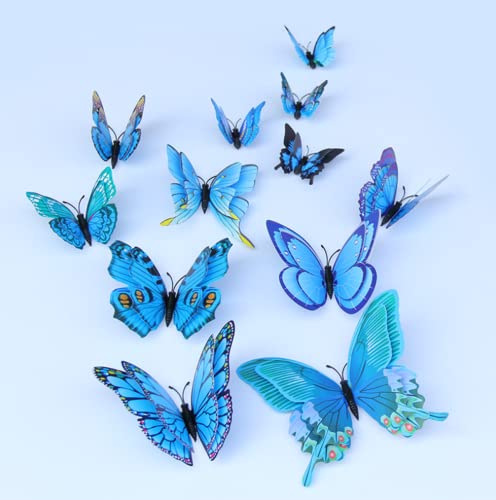 Image of JAAMSO ROYALS Blue 3D Magnet Butterfly Stickers - Decoration Items, Butterflies for Wall (Set of 12)