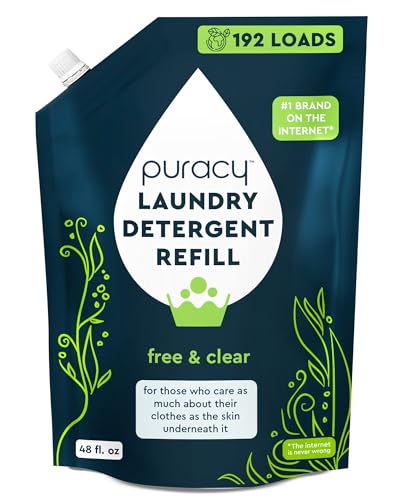 Image of Puracy Liquid Enzyme Laundry Detergent Refill-1,4 Dioxane Free, Natural, Scent-Free Gentle Laundry Detergent Liquid Concentrate Laundry Pouch with Stain Fighting Enzymes 192 loads Free & Clear, 48 oz