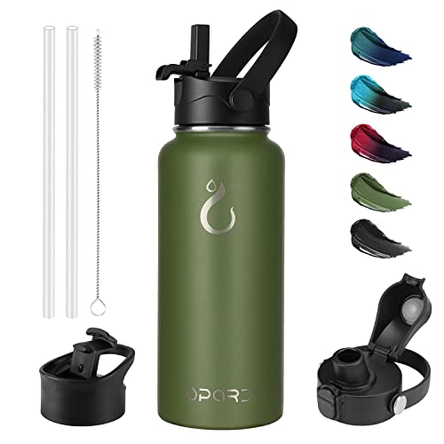 Opard Sports Water Bottle - 32 Oz, 3 Lids (Straw Lid, Flip Lid, Spout Lid), Leak Proof, Vacuum Insulated Stainless Steel, Double Walled, Reusable Metal Canteen #TOP20