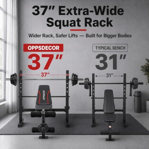 Image of OPPSDECOR Standard Weight Bench Set with Squat Rack, 900LBS Adjustable Bench Press Set with Leg Extension and Leg Curl, Foldable Flat Incline Decline Workout Bench for Home Gym Full Body Training